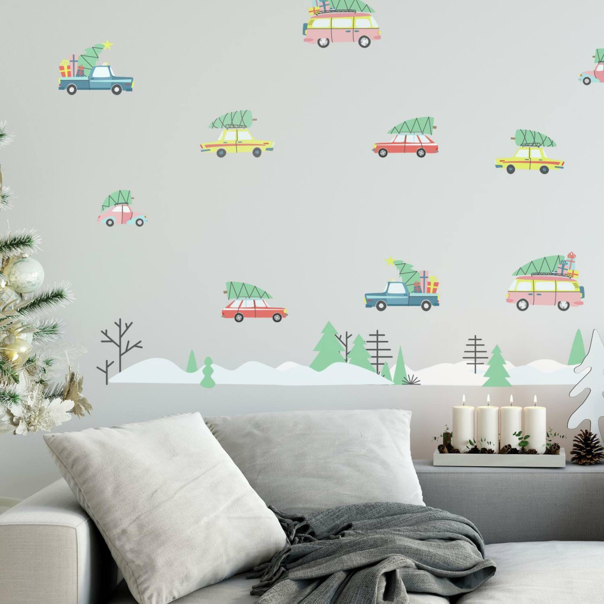 RoomMates Retro Christmas Cars Peel & Stick Wall Decals